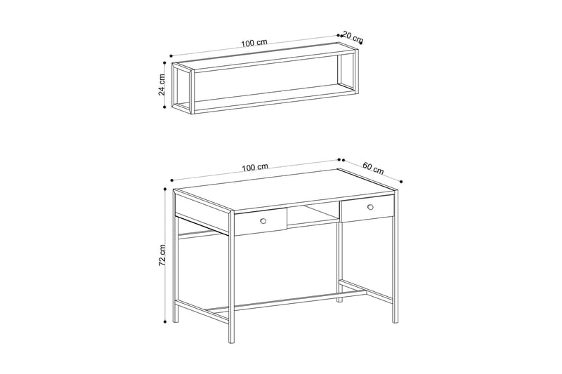 Avelsbol Skrivbord 100 cm med Förvaring 2 Lådor + Hylla - Brun - Skrivbord