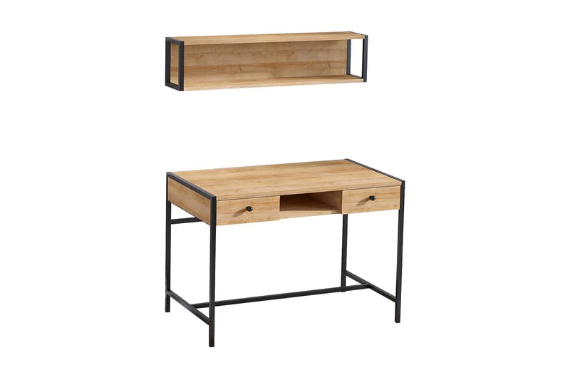 Avelsbol Skrivbord 100 cm med Förvaring 2 Lådor + Hylla - Brun - Skrivbord