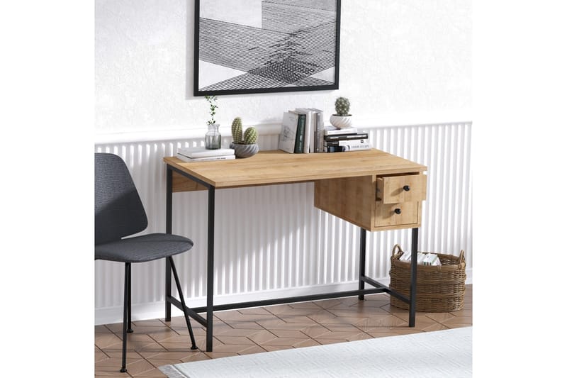 Avelsbol Skrivbord 100 cm med Förvaring 2 Lådor - Natur/Svart - Skrivbord