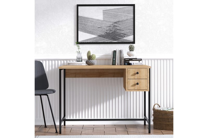 Avelsbol Skrivbord 100 cm med Förvaring 2 Lådor - Natur/Svart - Möbler - Bord & matgrupper - Kontorsbord - Skrivbord