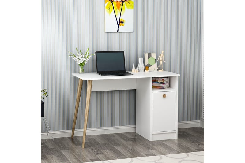 Bauksa Skrivbord 110 cm med Förvaring Hylla + Skåp - Vit - Skrivbord