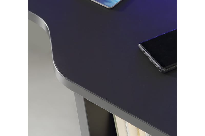 Bays Gaming Skrivbord 160 cm med Förvaring 2 Hyllor - Svart - Skrivbord - Datorbord