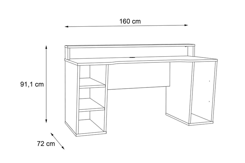 Bays Gaming Skrivbord 160 cm med Förvaring 2 Hyllor - Svart - Skrivbord - Datorbord