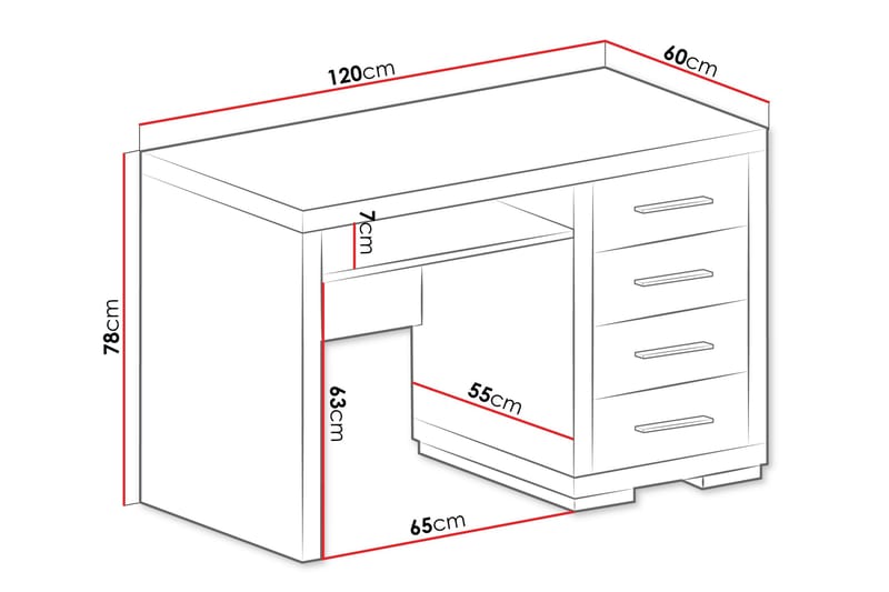 Benavila Skrivbord 120 cm med Förvaring 4 Lådor - Ekfärg/Brun - Möbler - Bord & matgrupper - Kontorsbord - Skrivbord