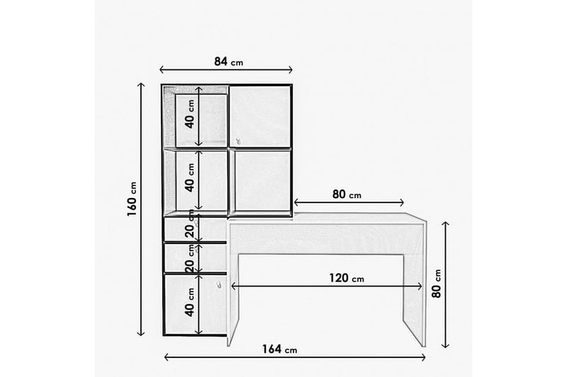 Bengul Skrivbord 164x160x164 cm med förvaring - Vit - Skrivbord