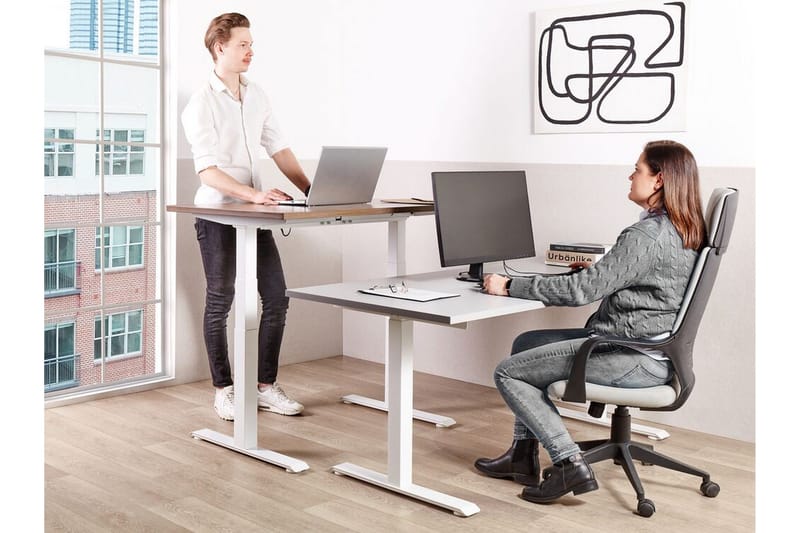 Bina Skrivbord 72x120 cm i Trä med Metallstativ - Grå|Vit - Möbler - Bord & matgrupper - Kontorsbord - Skrivbord - Höj och sänkbart skrivbord
