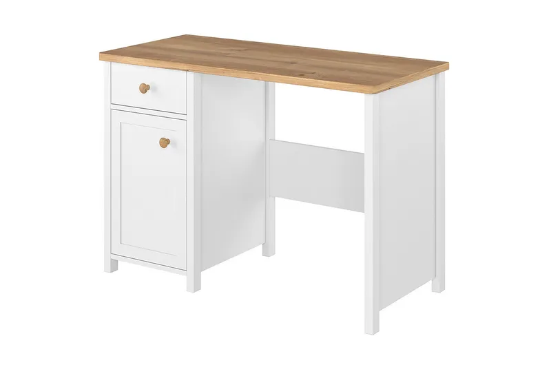 Bioley Skrivbord 110 cm med Förvaring Låda + Skåp, Beige/Vit