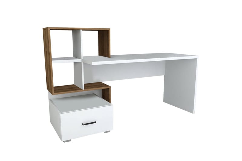 Bloomis Skrivbord 152 cm med Förvaring Låda+Hyllor - Vit/Valnötsbrun - Skrivbord