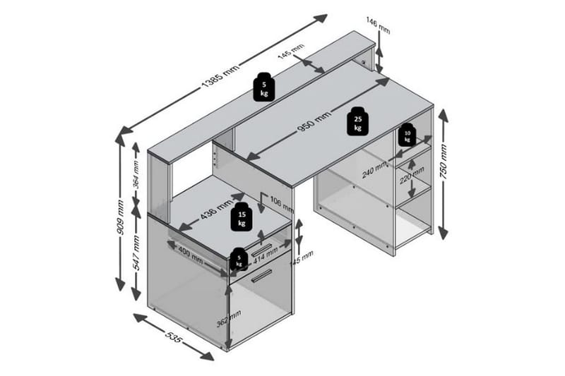 Bolton Skrivbord 139 cm med Förvaring - Vit/Ek - Möbler - Bord & matgrupper - Kontorsbord - Skrivbord