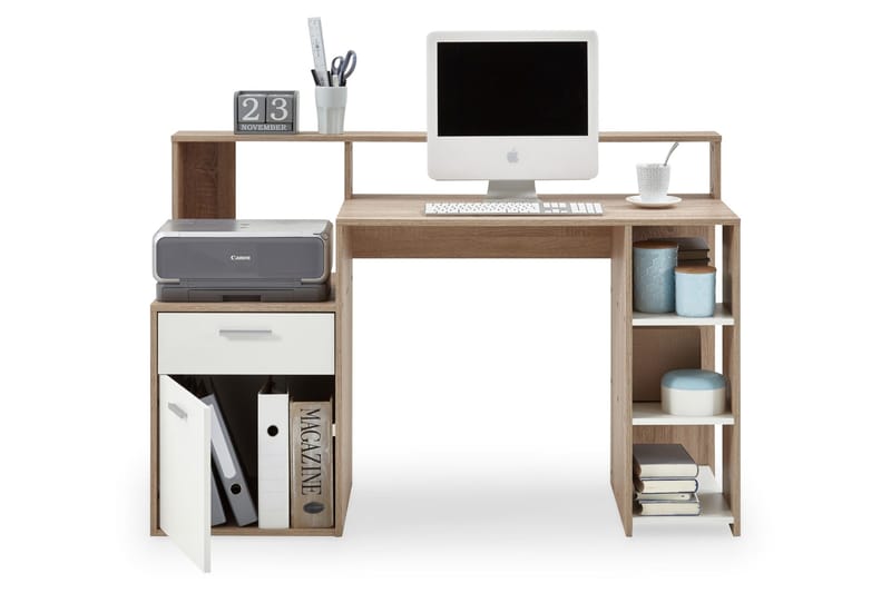 Bolton Skrivbord 139 cm med Förvaring - Vit/Ek - Möbler - Bord & matgrupper - Kontorsbord - Skrivbord