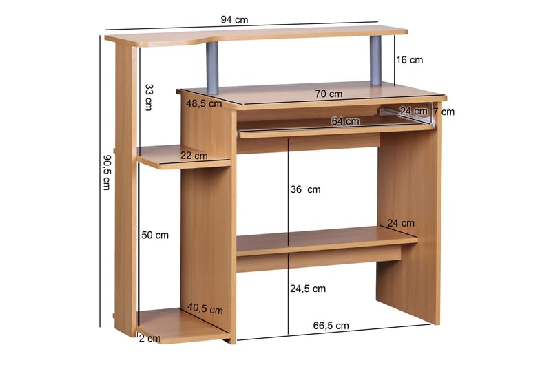 Bozanich Skrivbord 94 cm med Förvaring Hyllor - Natur - Möbler - Bord & matgrupper - Kontorsbord - Skrivbord
