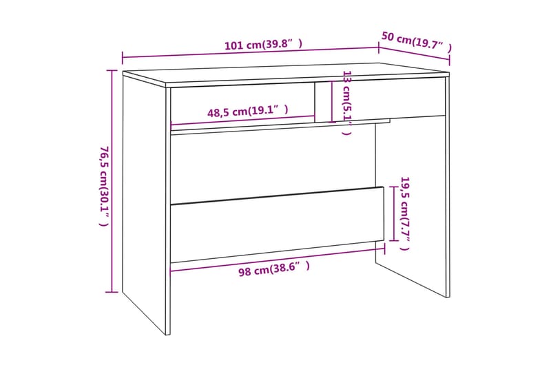 Skrivbord brun ek 101x50x76,5 cm spånskiva - Brun - Skrivbord