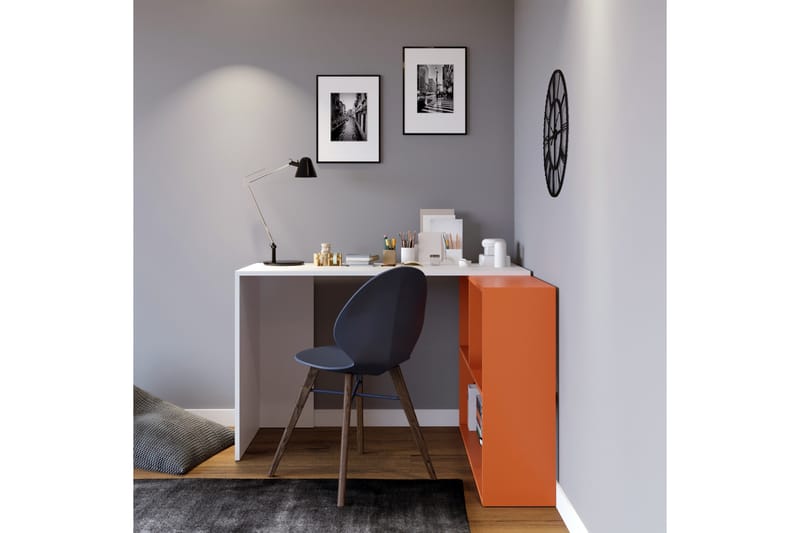 Cabeci Skrivbord 120 cm med Förvaring Hyllor - Vit/Orange - Skrivbord