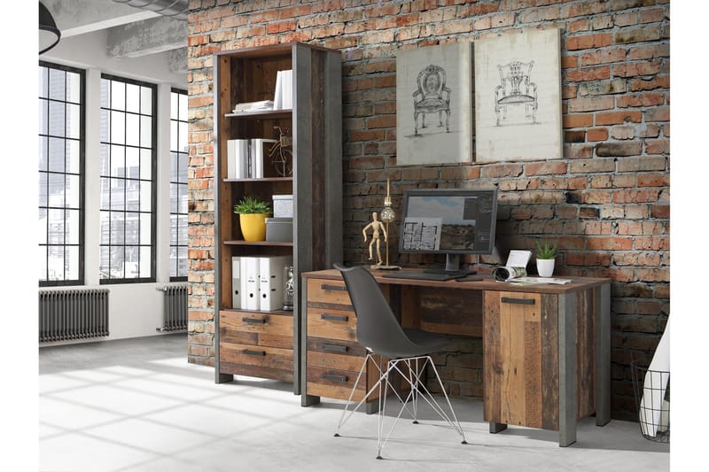 Cadle Skrivbord 127 cm med Förvaring Låda + Skåp - Brun/Grå - Möbler - Bord & matgrupper - Kontorsbord - Skrivbord