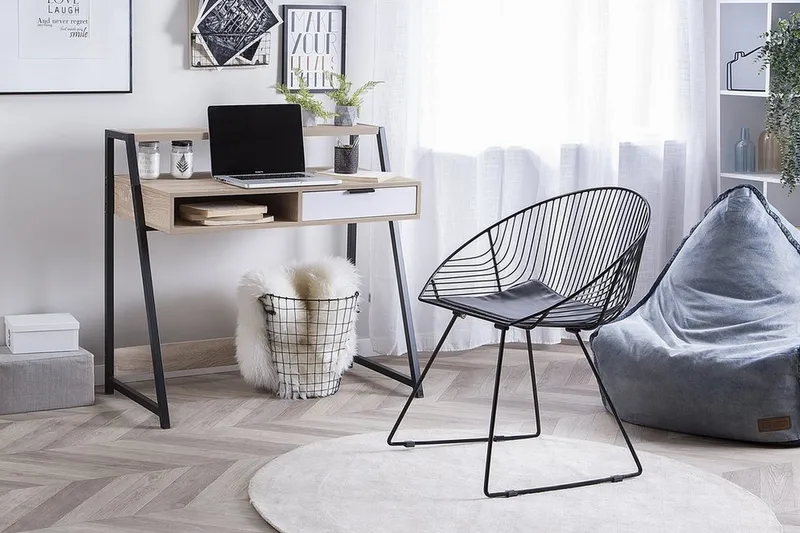 Calceta Skrivbord 100 cm med Förvaring Låda + Hylla - Ljusbrun/Vit/Svart - Möbler - Bord & matgrupper - Kontorsbord - Skrivbord