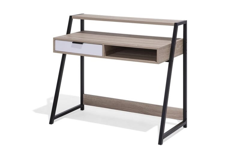 Calceta Skrivbord 100 cm med Förvaring Låda + Hylla - Ljusbrun/Vit/Svart - Skrivbord