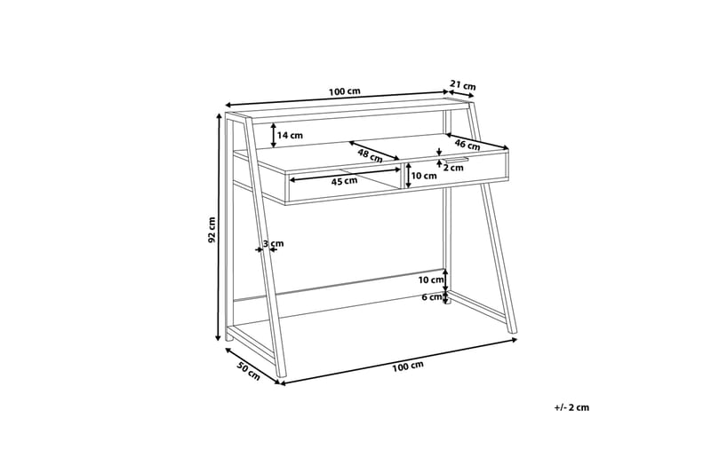 Calceta Skrivbord 100 cm med Förvaring Låda + Hylla - Ljusbrun/Vit/Svart - Skrivbord