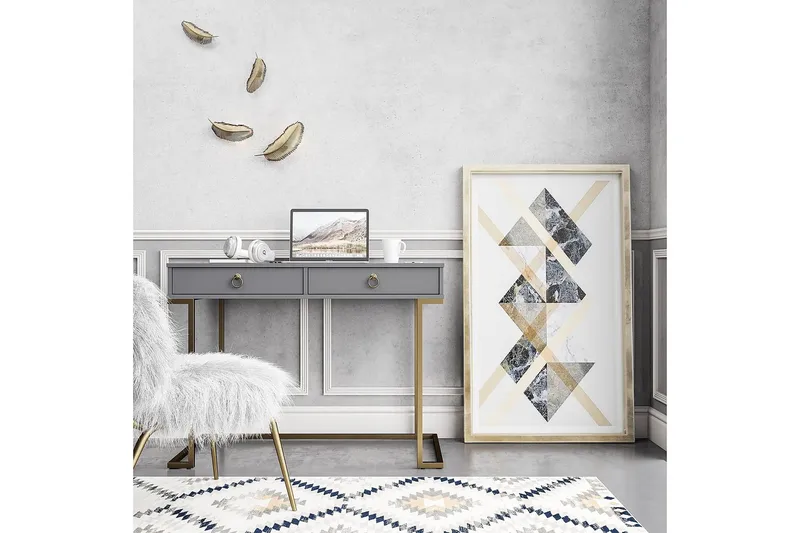 Camila Skrivbord 106 cm med Förvaring 2 Lådor Grafitgrå/Mäss - CosmoLiving - Möbler - Bord & matgrupper - Kontorsbord - Skrivbord