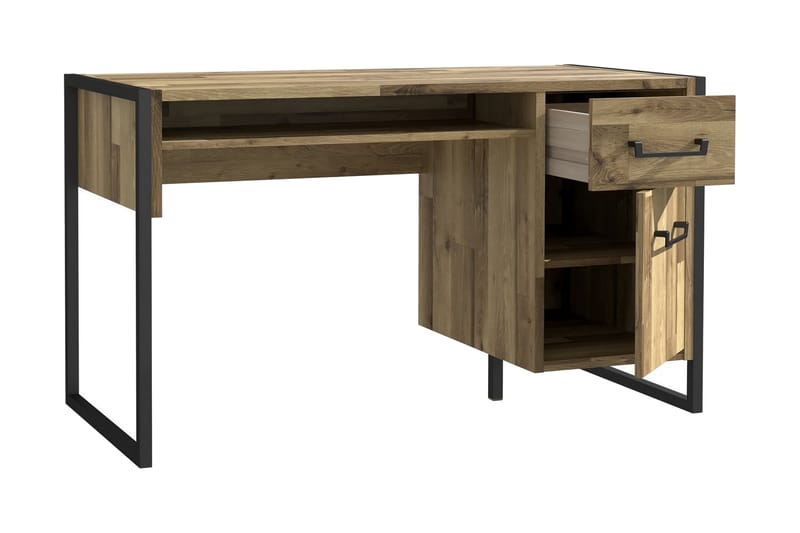 Carnais Skrivbord 129 cm med Förvaring Låda + Skåp - Brun/Svart - Skrivbord