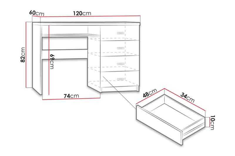 Castillia Skrivbord 120 cm med Förvaring 4 Lådor + Hylla - Vit - Möbler - Bord & matgrupper - Kontorsbord - Skrivbord