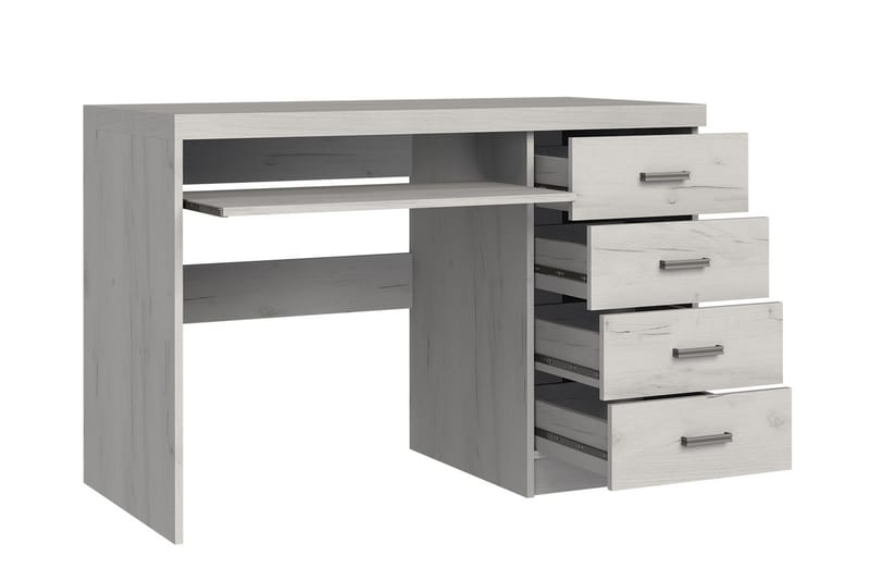 Castillia Skrivbord 120 cm med Förvaring 4 Lådor + Hylla - Vit - Skrivbord