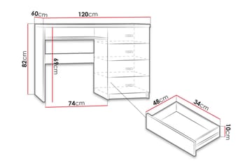 Castillia Skrivbord 120 cm med Förvaring 4 Lådor + Hylla - Ljus Ask - Möbler - Bord & matgrupper - Kontorsbord - Skrivbord