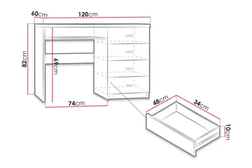 Castillia Skrivbord 120 cm med Förvaring 4 Lådor + Hylla - Vit - Möbler - Bord & matgrupper - Kontorsbord - Skrivbord