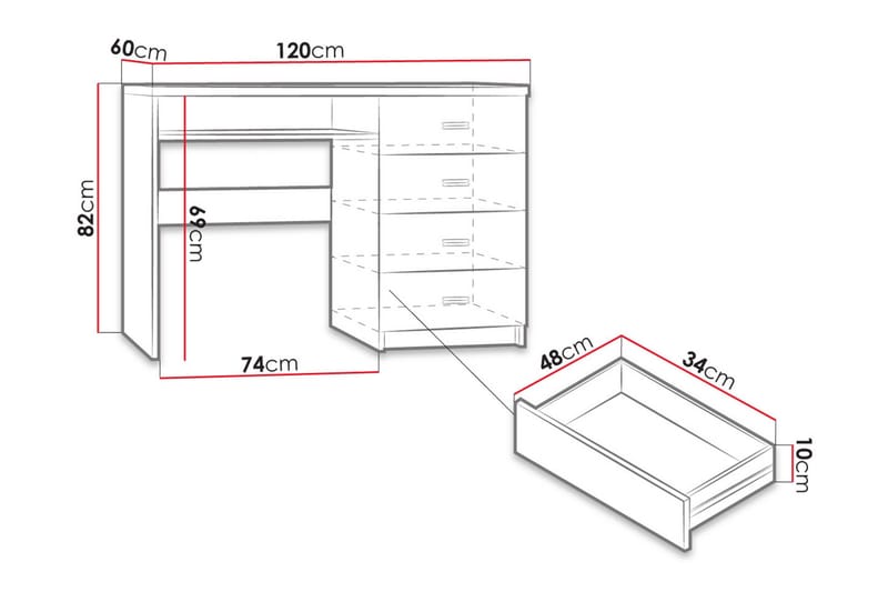 Castillia Skrivbord 120 cm med Förvaring 4 Lådor + Hylla - Vit - Möbler - Bord & matgrupper - Kontorsbord - Skrivbord