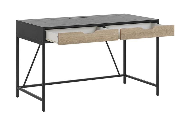Cebolleros Skrivbord 120 cm med Förvaring 2 Lådor - Svart/Ljust Trä - Skrivbord