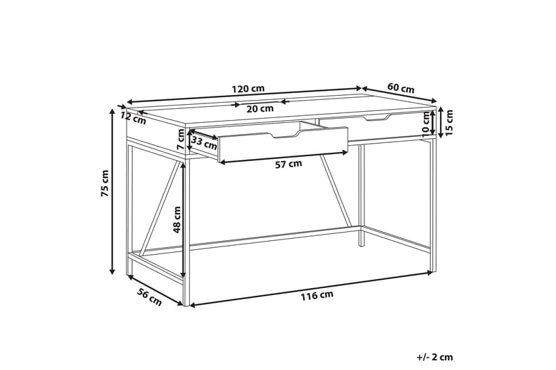 Cebolleros Skrivbord 120 cm med Förvaring 2 Lådor - Svart/Ljust Trä - Skrivbord