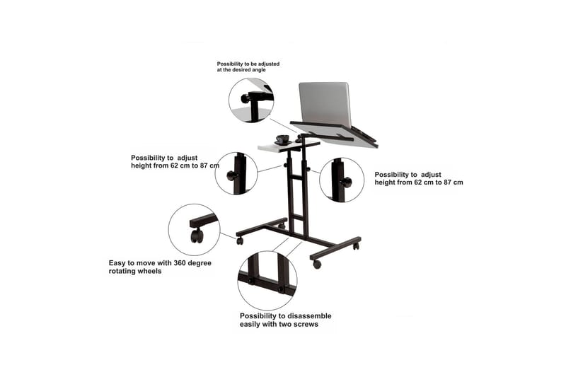 Cervino Ståskrivbord 67 cm Katt - Svart/Vit - Höj och sänkbart skrivbord - Skrivbord