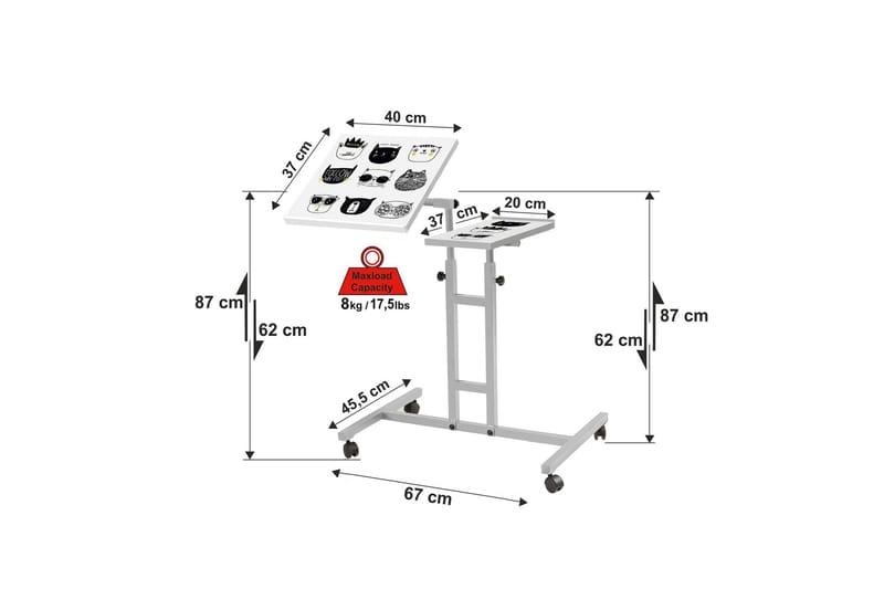 Cervino Ståskrivbord 67 cm Katt - Vit/Svart - Höj och sänkbart skrivbord - Skrivbord