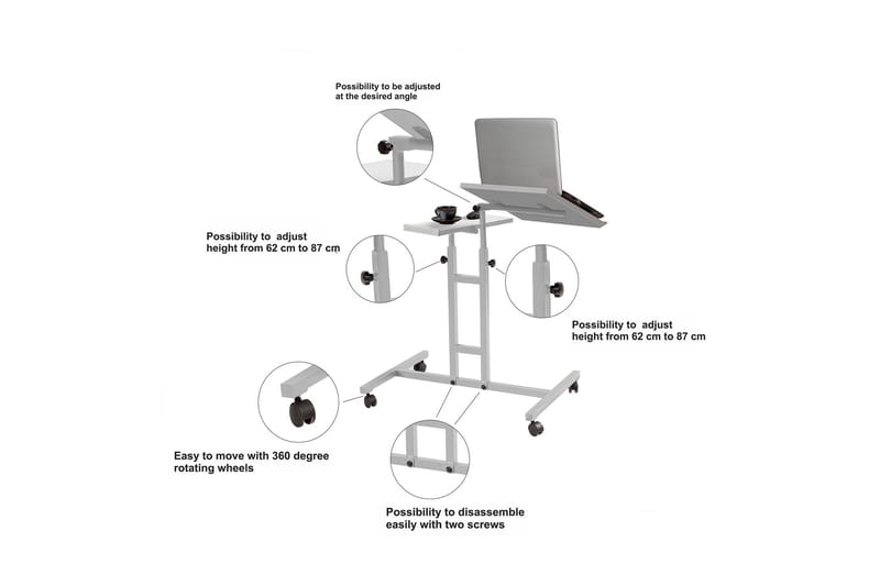 Cervino Ståskrivbord 67 cm Katt - Vit/Svart - Höj och sänkbart skrivbord - Skrivbord