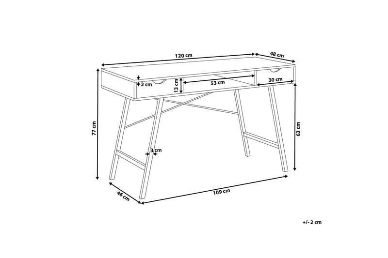 Clarita Skrivbord 120 cm med Förvaring Hylla + 2 Lådor - Trä/Natur - Skrivbord