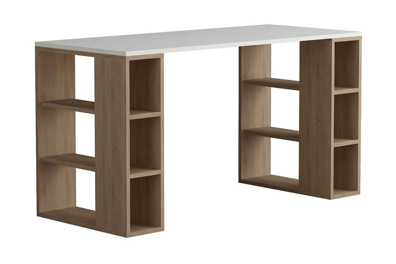 Colmaron Skrivbord 140 cm med Förvaring Hyllor - Vit/Ekfärg - Möbler - Bord & matgrupper - Kontorsbord - Skrivbord