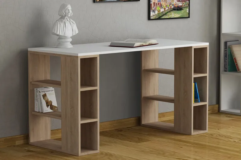 Colmaron Skrivbord 140 cm med Förvaring Hyllor - Vit/Ekfärg - Möbler - Bord & matgrupper - Kontorsbord - Skrivbord