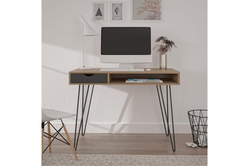 Concord Skrivbord 106 cm med Förvaring Låda Grå/Natur/Svart - Novogratz - Möbler - Bord & matgrupper - Kontorsbord - Skrivbord