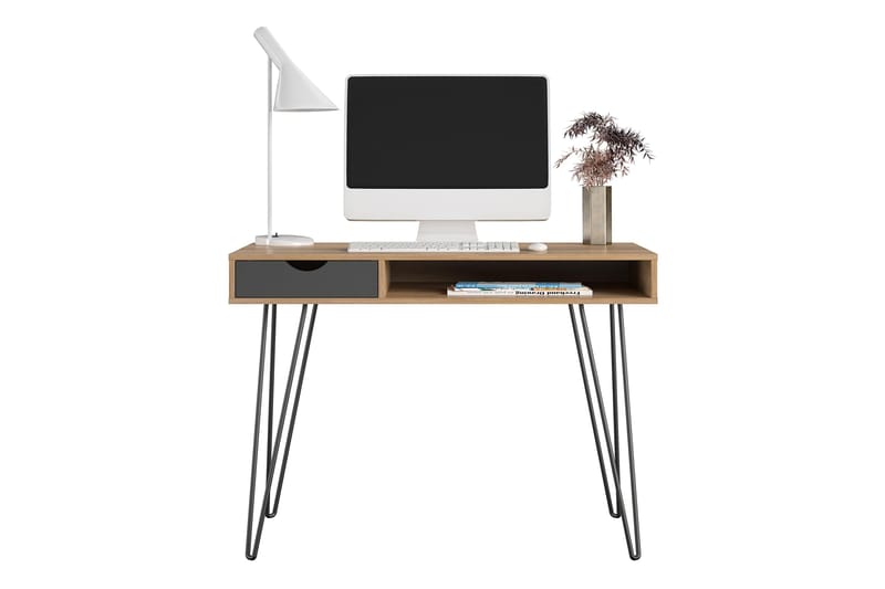 Concord Skrivbord 106 cm med Förvaring Låda Grå/Natur/Svart - Novogratz - Möbler - Bord & matgrupper - Kontorsbord - Skrivbord
