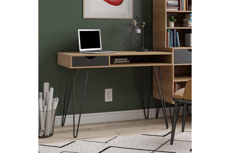 Concord Skrivbord 106 cm med Förvaring Låda Grå/Natur/Svart - Novogratz - Möbler - Bord & matgrupper - Kontorsbord - Skrivbord