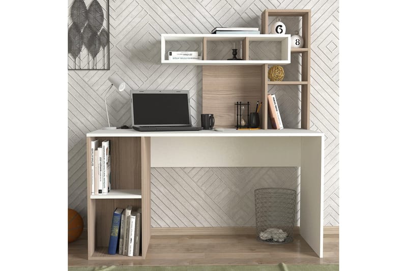 Coralle Skrivbord 140 cm med Förvaring Hyllor - Vit/Natur - Möbler - Bord & matgrupper - Kontorsbord - Skrivbord