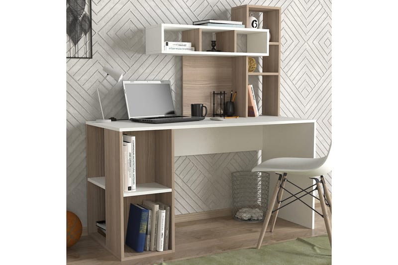 Coralle Skrivbord 140 cm med Förvaring Hyllor - Vit/Natur - Möbler - Bord & matgrupper - Kontorsbord - Skrivbord