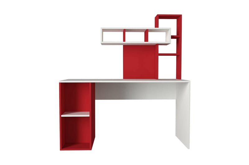 Coralle Skrivbord 140 cm med Förvaring Hyllor - Vit/Röd - Skrivbord