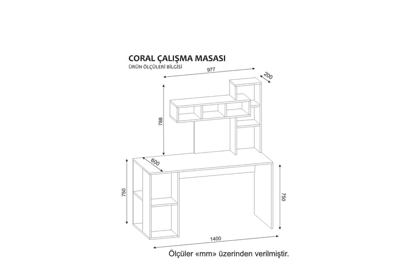 Coralle Skrivbord 140 cm med Förvaring Hyllor - Vit/Valnötsbrun - Skrivbord