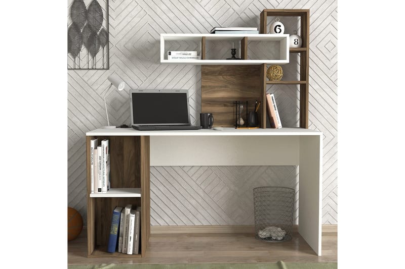 Coralle Skrivbord 140 cm med Förvaring Hyllor - Vit/Valnötsbrun - Möbler - Bord & matgrupper - Kontorsbord - Skrivbord