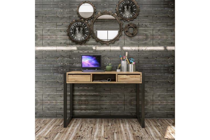 Corieon Skrivbord 115 cm med Förvaring Lådor + Hylla - Trä/Natur/Svart - Möbler - Bord & matgrupper - Kontorsbord - Skrivbord