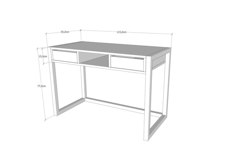 Corieon Skrivbord 115 cm med Förvaring Lådor + Hylla - Trä/Natur/Svart - Skrivbord