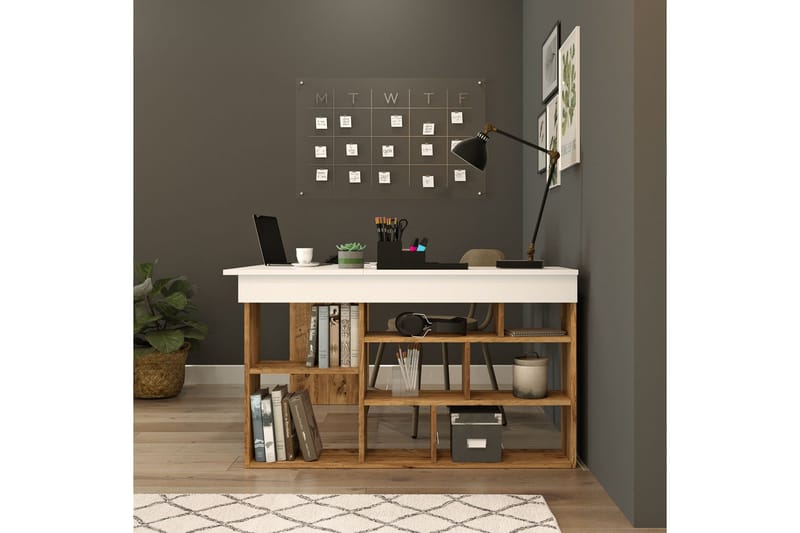 Dalran Skrivbord 129 cm - Natur/Vit - Möbler - Bord & matgrupper - Kontorsbord - Skrivbord