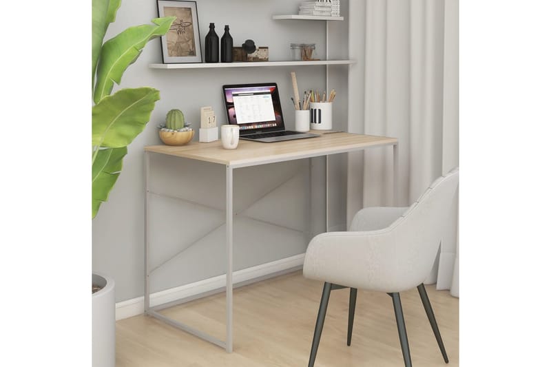 Datorbord vit och ek 110x60x70 cm spånskiva - Brun - Möbler - Bord & matgrupper - Kontorsbord - Skrivbord