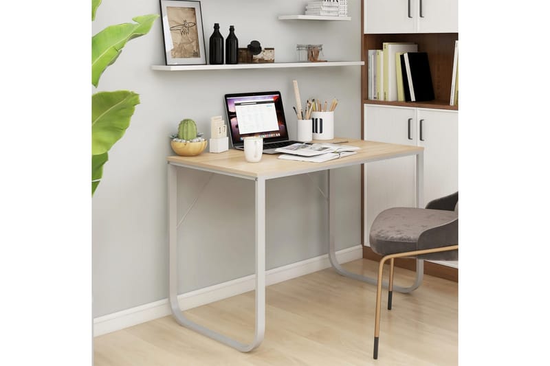 Datorbord vit och ek 110x60x73 cm spånskiva - Brun - Möbler - Bord & matgrupper - Kontorsbord - Skrivbord