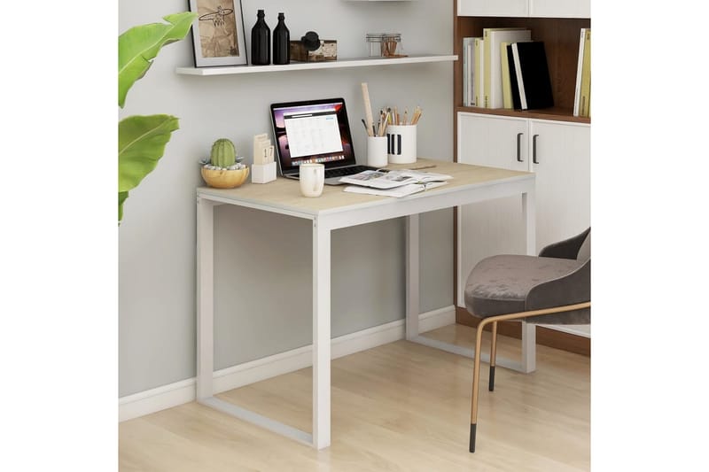 Datorbord vit och ek 110x60x73 cm spånskiva - Brun - Möbler - Bord & matgrupper - Kontorsbord - Skrivbord